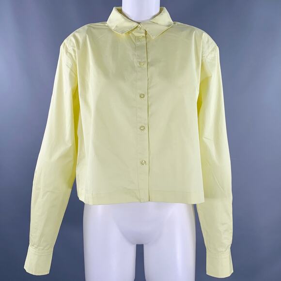 L'ACADEMIE Size S Yellow Cotton Padded Shoulders Button Up Dress Top - Picture 1 of 6